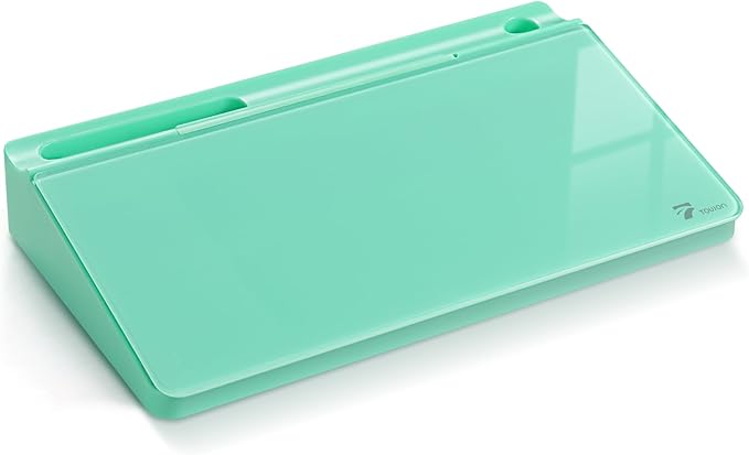 TOWON Small Compact Glass Desktop Whiteboard with Storage – 12 x 7 in Dry Erase Board for Desk, Home Office, School | Includes 5 Markers, Eraser & Holder | Space-Saving Organizer, Aesthetic Mint Green