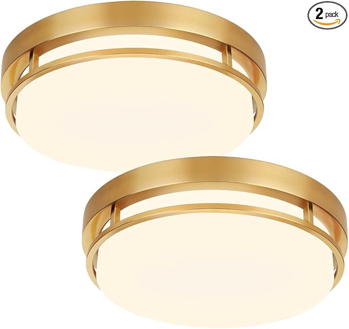 2Pack LED Flush Mount Ceiling Light Fixture 13" 20W, 3000/4000/5000K Color Selectable, Dimmable Ceiling Lamp for Kitchen, Hallway, Stairwell, Gold, ETL
