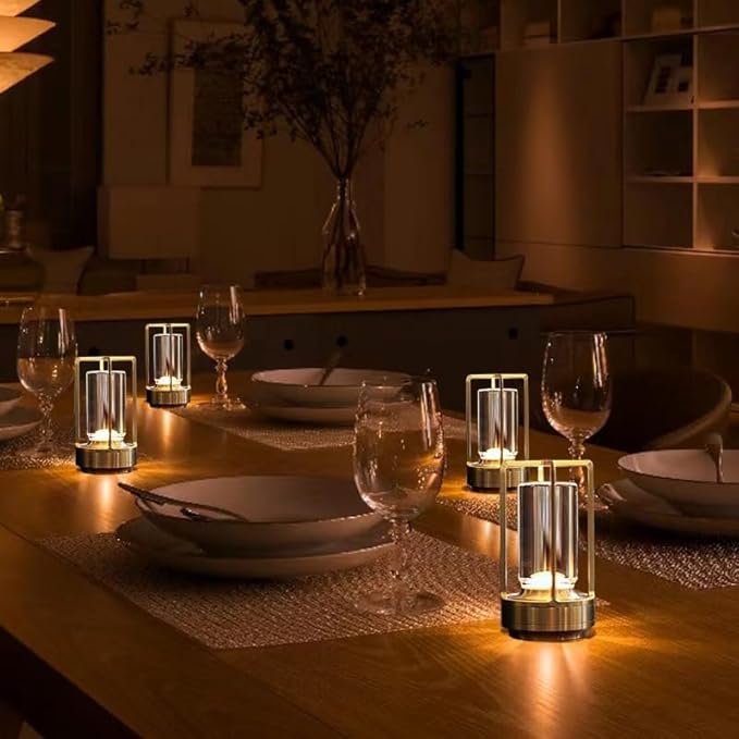 Portable Cordless Table Lamp, 4000mAh Lumisom Klarako Crystal Lantern, Rechargeable Metal Table Lamp, 3 Colors Stepless Dimming Touch, Table Light for Restaurant/Bedroom/Bars/Outdoor Party/Camping