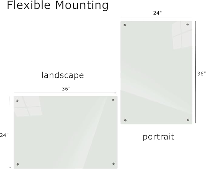 Magnetic Glass Dry Erase Whiteboard, 36 x 24 Inches Frameless Glass White Board Wall Mounted for Office Classroom and Home