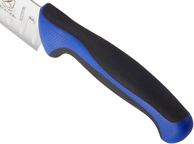 Mercer Culinary Millennia Colors 7-Inch Granton Edge Santoku Knife, Blue