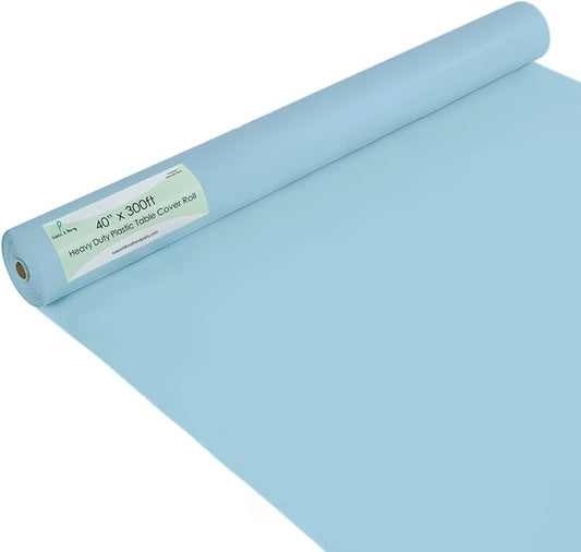 Craft And Party Light Blue Plastic Table Cover Roll, 40Inch X 300Feet Disposable Plastic Tablecloth, Banquet Rectangle Tablecover Roll