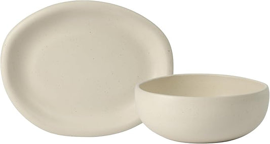 Bloomhouse Corsica Clay 2 Piece Oval Platter and Bowl Serving Set - Sea Salt White