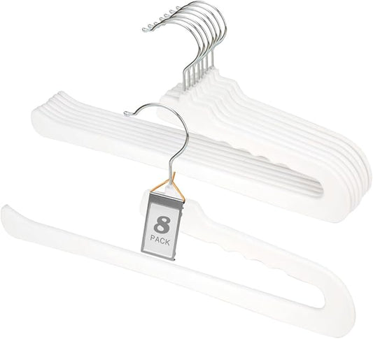 Velvet Pants Hangers,8 Pack Non Slip Felt Slack/Trouser Hanger,Slim & Sleek Heavy Duty Space Saving Closet with 360° Swivel Hook,Tank Top Hangers for Shorts,Jeans,Suit Pants,Towel(White)