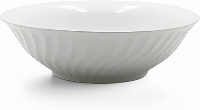 Lynns Paradise Imperial White 9-Inch Big Bowl, Set of 3, White; 24K Gold Trim, Embossed Swirl, Colorful Floral Print, Porcelain