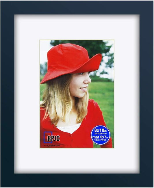 RPJC 8x10 inch Picture Frame Made of Solid Wood and High Definition Glass Display Photo 5x7 with Mat or 8x10 Without Mat for Wall Mounting Jazz Blue