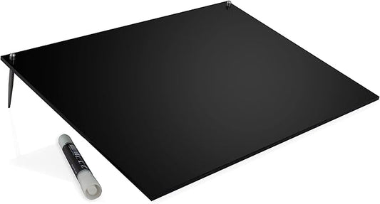 Desk Dry Erase Board with Erasable Marker | White, Black, Clear Acrylic Whiteboard Surface | Angled Writing Tablet | Personal Organizer with Daily Schedules | Weekly to-Do Lists (Black - 12x16)