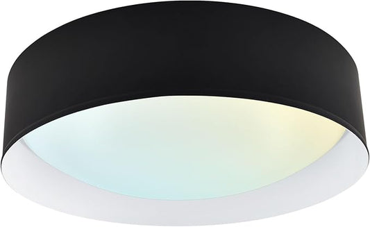 LUXRITE 17-Inch LED Flush Mount Ceiling Light, 5CCT Selectable 2700K–5000K, 2420 Lumens, 34W, CRI 90, Dimmable, Damp Rated, Decorative Flush Mount with Interchangeable Canopy - Black & White Finish