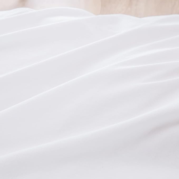 BESTOUCH Duvet Cover Set 100% Washed Cotton Linen Feel Super Soft Comfortable Chic Lightweight 3 PCs Home Bedding Set Solid Bright White Super Queen