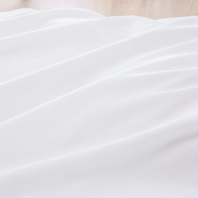 BESTOUCH Duvet Cover Set 100% Washed Cotton Linen Feel Super Soft Comfortable Chic Lightweight 2 PCs Home Bedding Set Solid Bright White Twin/Twin XL