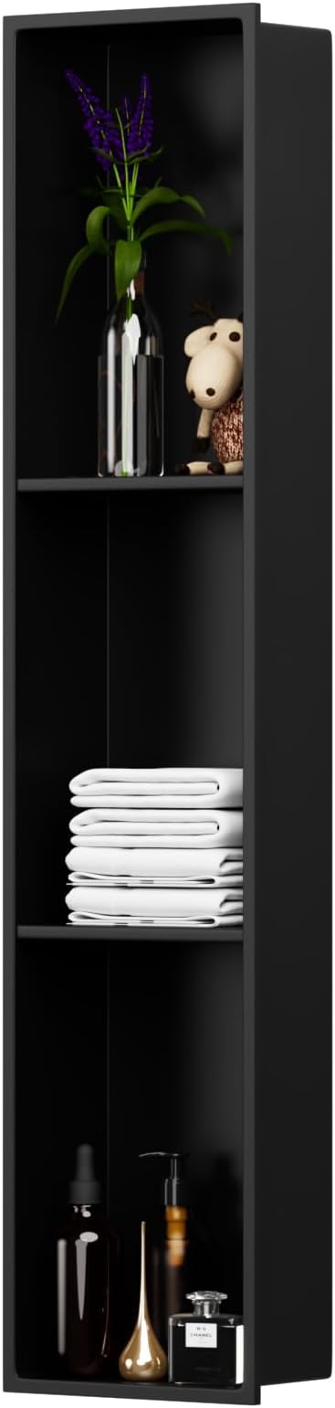 36" X 8" Stainless Steel Shower Niche Insert Tile Ready, Niche for Shower Wall, 3-Tier Recessed Shelf No Tile Needed for Bathroom Storage, Matte Black