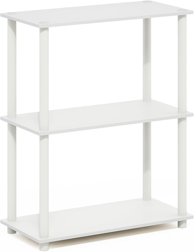 Furinno Turn-N-Tube 3-Tier Compact Multipurpose Shelf Display Rack, White/White