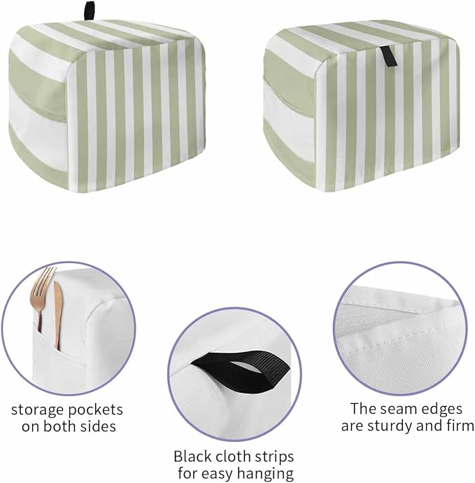 Toaster Cover 2 Slice Sage Green Stripes Toaster Oven Cover with Pockets Simple Style Dustproof Bakeware Protector Small Kitchen Appliance Dust Covers and Fingerprint Protection for Women
