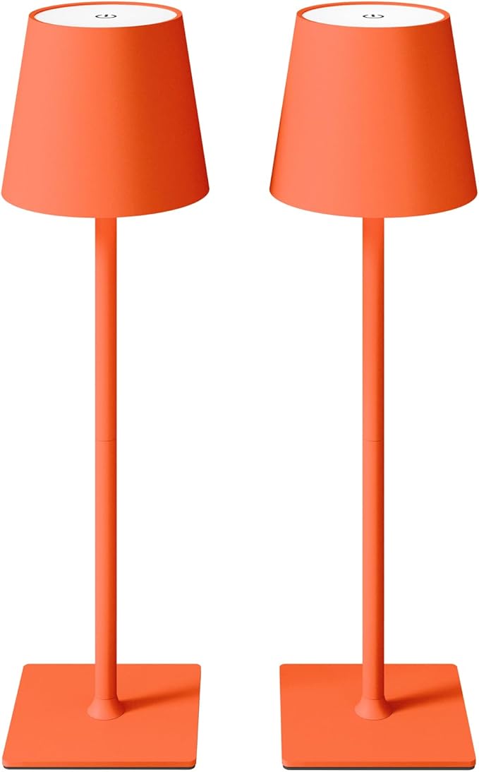 Cordless Table Lamps, 3 Colors Stepless Dimming, 5000mAh Rechargeable Battery LED Desk Lamp for Bedroom/Couple Dinner/Desk/Cafe/Dining Room/Terrace (Orange 2 Pack)