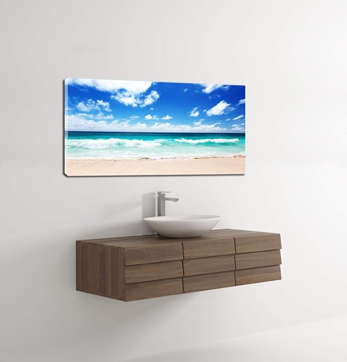 FC1450 Canvas Prints Wall Art Seychelles Beach Ocean Waves Nature Seascape Picture Paintings Artwork Prints Framed Ready to Hang for Home Office Bedroom Living Room Bathroom Kitchen Wall Decor