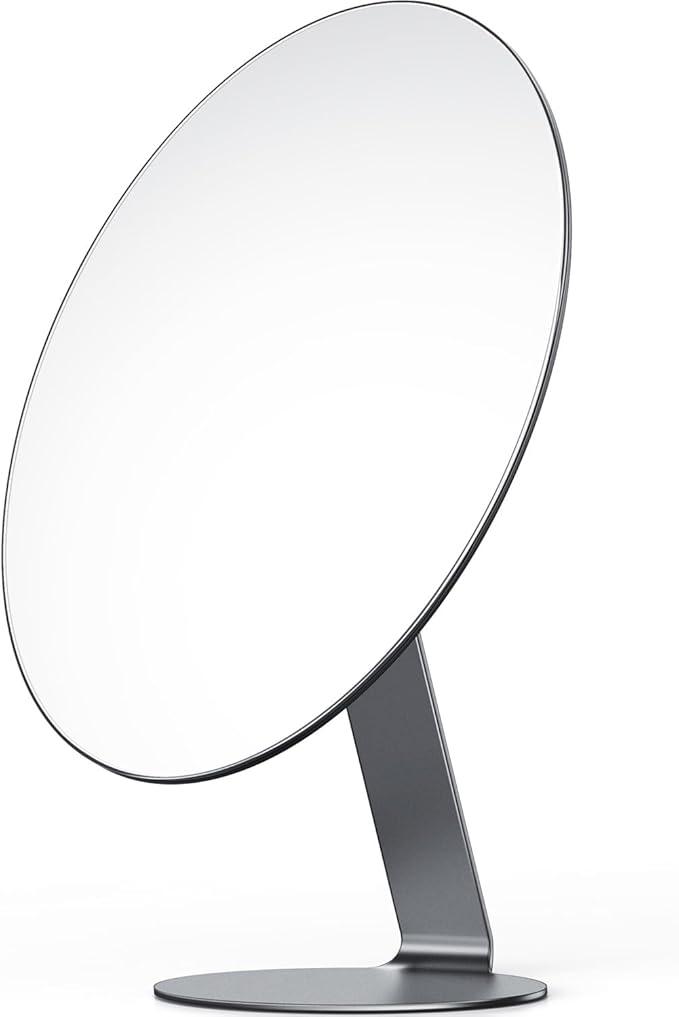 Oval Makeup Mirror for Desk, 12 Inch Frameless Metal Standing Table Top Mirror, Adjustable Angle