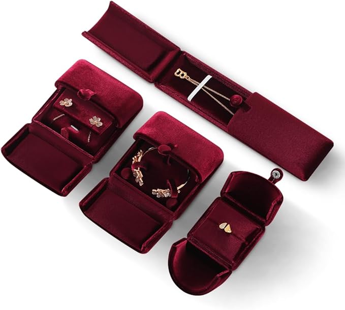 Necklace Jewelry Box，Velvet Earring Gift boxes Display，Valentine Necklaces Holder for Women，Men Earrings Storage Cases (Red)