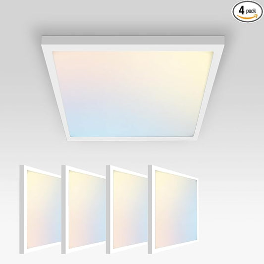 ASD LED 12" Square Flush Mount Ceiling Light Fixture, Low Profile Surface Lighting | 5CCT, Dimmable, Ultra-Thin, ETL Listed | 24W 1700LM 2700-6000K 120V | Kitchen, Hallway Lamp | White, 4 Pack