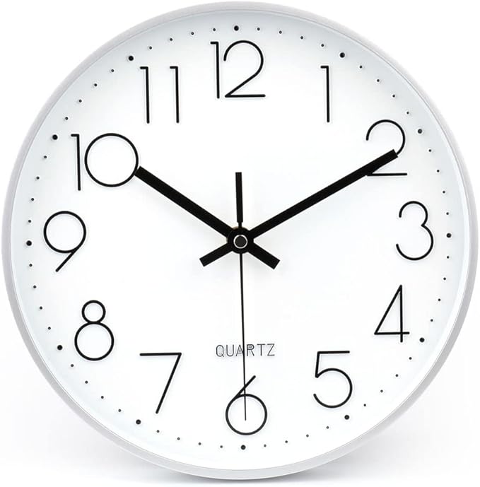 jomparis Silver Wall Clock 13.5 Inch Battery Operated Silent & Non-Ticking Wall Clock