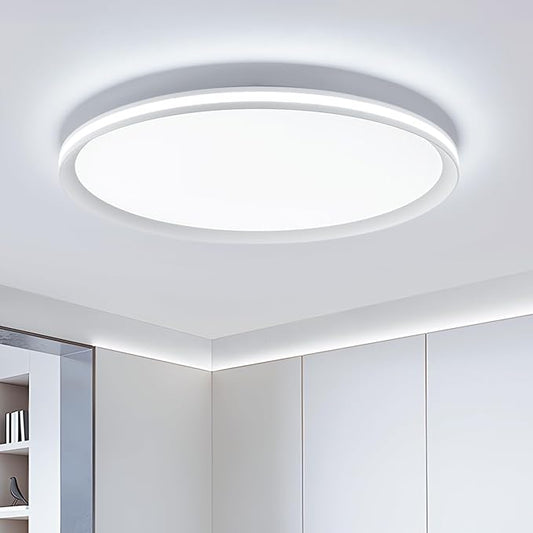 Metal LED Ceiling Light,Slim, Edge Lit - 45W Full Spectrum Round Ceiling Lamps,6500K Cool White Modern Ultra Thin Low Profile Light Fixture for Bedroom, Home & Office Hallway (20In,White)