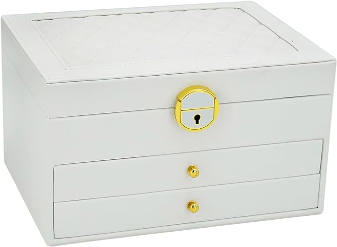 KOOAAICCHI Jewelry Box for Women, 3-Layer Jewelry Organizer, Jewelry Storage Case PU Leather for Earrings, Bracelets, Ring, Necklaces-White