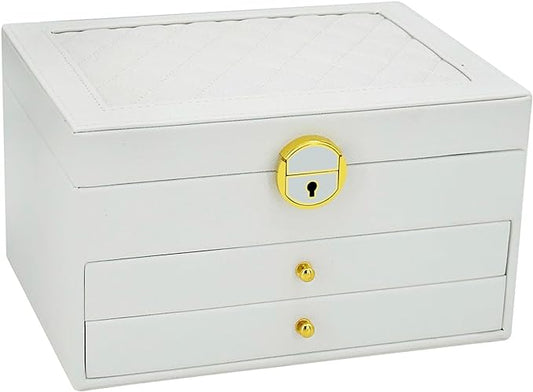 KOOAAICCHI Jewelry Box for Women, 3-Layer Jewelry Organizer, Jewelry Storage Case PU Leather for Earrings, Bracelets, Ring, Necklaces-White