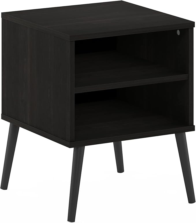 Furinno Claude Mid Century Style End Table with Wood Legs, Espresso
