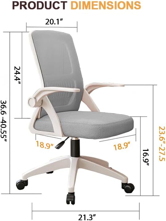 Home Office Chair Ergonomic Breathable Mesh Chair High Back with Adjustable Height Swivel with Flip-Up Arms and Lumbar Support
