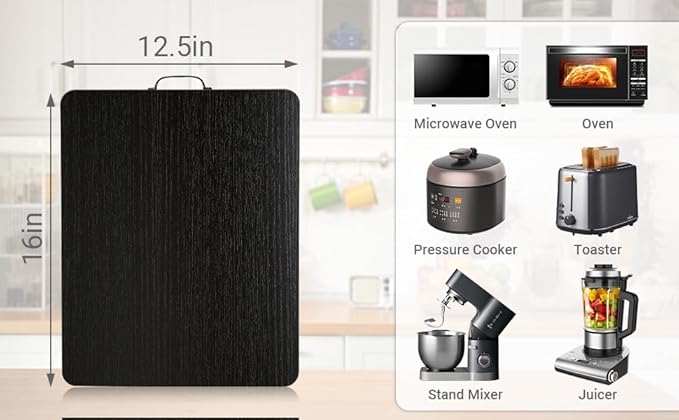 360° Rotatable Sliding Tray for Kitchen Appliances, Wooden Sliding Tray for Coffee Maker, Coffee Pot Slides for Countertop Installation, Easy to Slide (Black, Large)