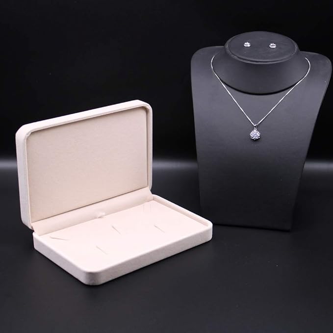 Wedding Jewelry Sets Velvet Box Necklace Earring Ring Display Case Storage Holder (Beige)