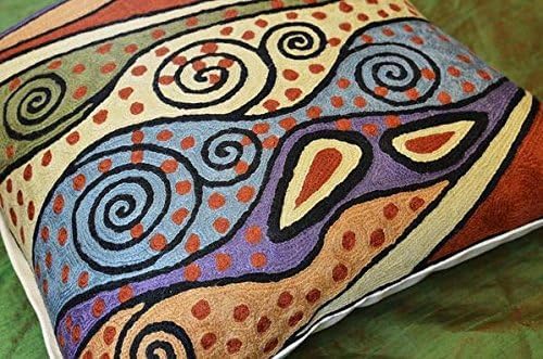 Klimt Rust Pillow Cover Contemporary Burnt Orange Pillowcase Art Nouveau Sofa Throw Pillows Needlepoint Boho Chair Cushions | Hand Embroidered Cushion | Wool Size 18x18