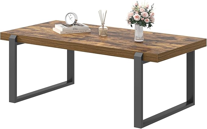 EXCEFUR Modern Coffee Table, Industrial Wood and Metal Center Table, Cocktail Tea Table for Living Room Home Office, Rustic Brown, 44 Inch
