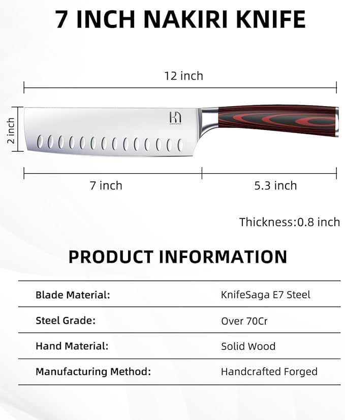 2025 Upgraded Nakiri Chef Knife Japanese Professional 7 Inch Sharp Meat Cleaver Kitchen Knives for Chopping Vegetable and Cooking, High Carbon Stainless Steel Asian Chopping Chefs Knife