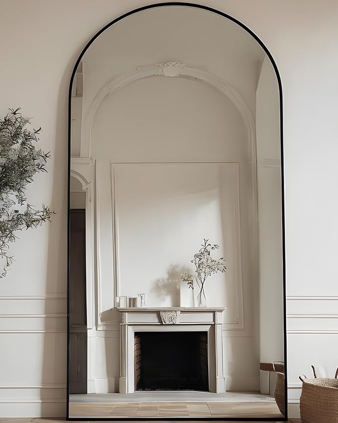 Antok Full Length Mirror, 71"x28" Floor Mirror with Stand, Hanging Mounted Mirrors for Bedroom, Living Room, Cloakroom, Dining Room, Black, Arched