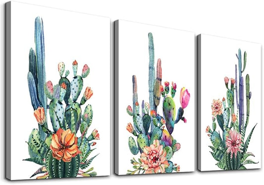MHARTK66 Large Wall Art for Bedroom Canvas Prints Artwork Living Room Wall Decor Simple Life Green Plants Cactus Picture Painting 3 Pieces Kitchen Office Wall Decorations Works Modern Home Decor