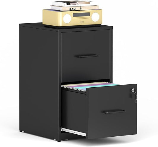 File Cabinet, Vertical File Cabinets with Lock for Home Office,Heavy Duty Office Steel Filing Cabinet for Hanging Letters/Legal/A4, Assembly Required (Black, 2 Drawers-Small)