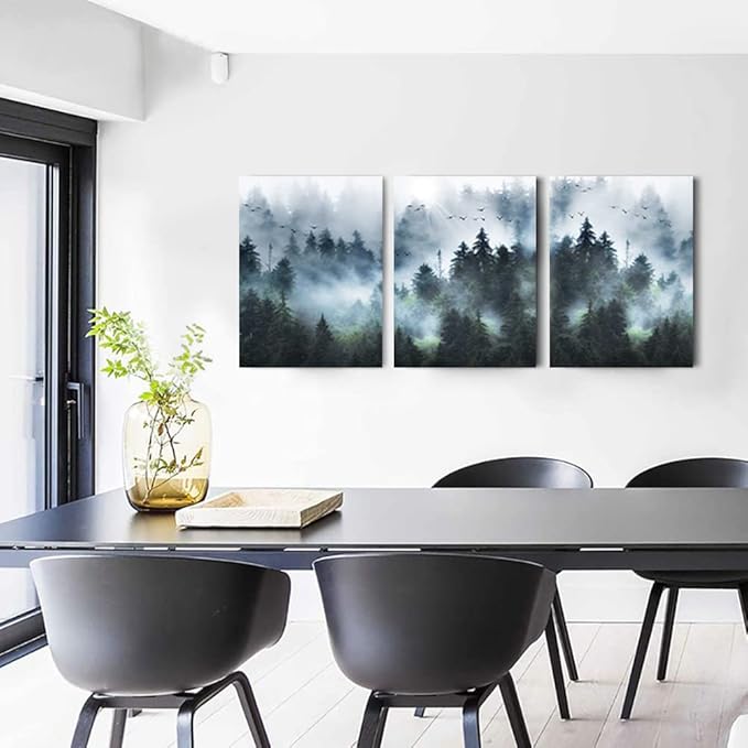 DZRWUBHS Canvas Wall Art For Living Room Large Size Wall Decorations For Bedroom Modern Office Wall Decor Foggy Forest Trees Landscape Painting Wall Pictures Artwork Home Decoration 20x28 3 Piece
