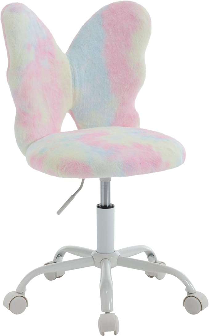 Butterfly Kids Desk Chairs Girls Students Study Chair Adjustable Computer Chairs Furry Swivel Office Child Reading Chair for Home/Bedroom/School/Dorm, Colorful
