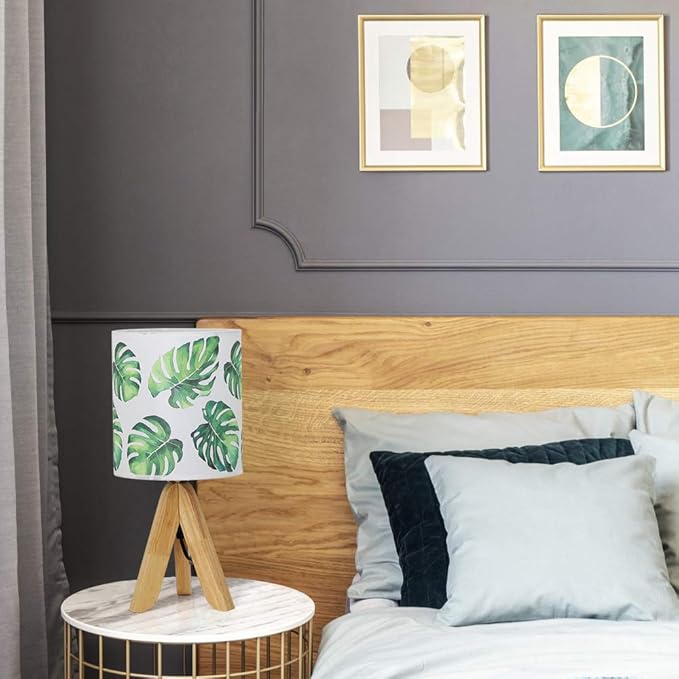 HAITRAL Small Table Lamp - Tripod Nightstand Lamp, Modern Bedside Desk Lamp for Kids Room, Girls Room, Bedroom, Dorm Room, Office with Wooden Base Fabric Lamp Shade