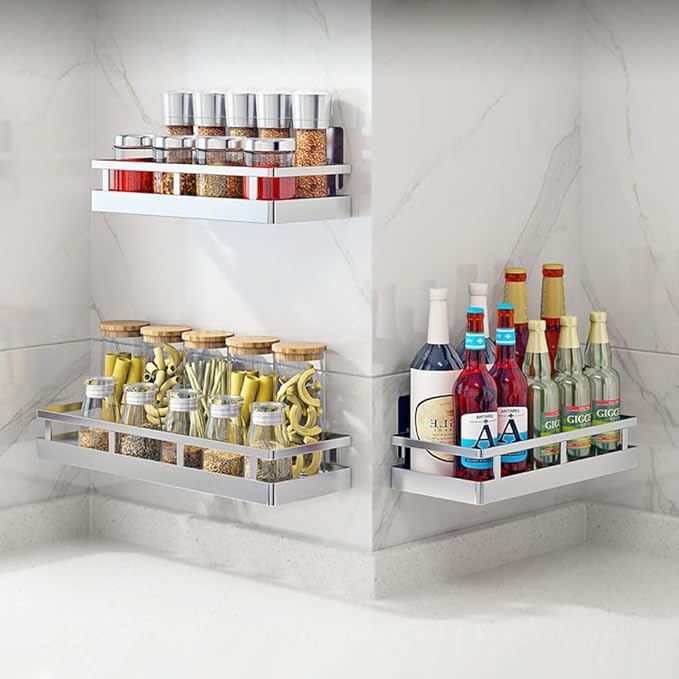2PCS Kitchen Spice Rack, SUS304 Stainless steel Wall Mount Storage Rack, Seasoning Container, 19.7Inch Spice Organizer, Kitchen Seasoning Hanging Rack, Bathroom Shelf for Storing Toiletries