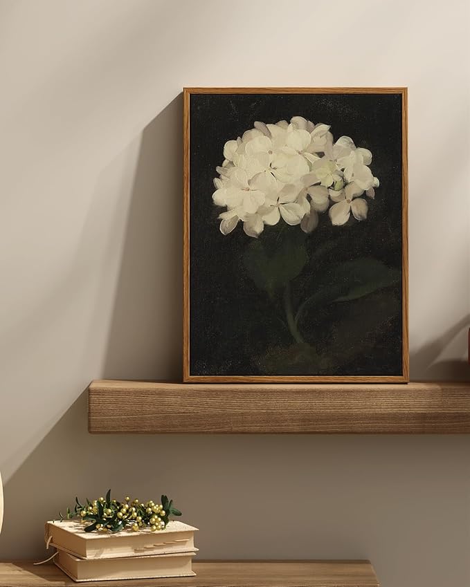 InSimSea Framed Wall Art for Living Room Decoration Canvas Wall Art Room Decor White Hydrangea Oil Painting Canvas Prints Bedroom Bathroom Wall Art Kitchen Office Wall Decor 12x16in