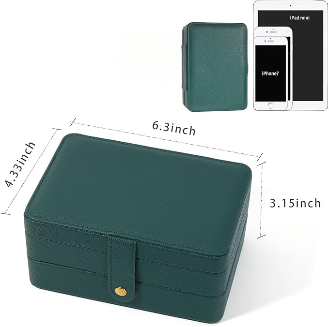 Jewelry Box for Women and Girls, PU Leather Made Jewelry Organizer, 3 Layers Jewelry Storage for Rings, Earings, Necklaces, Bracelets, Valentines Day Gifts (Green+Small)