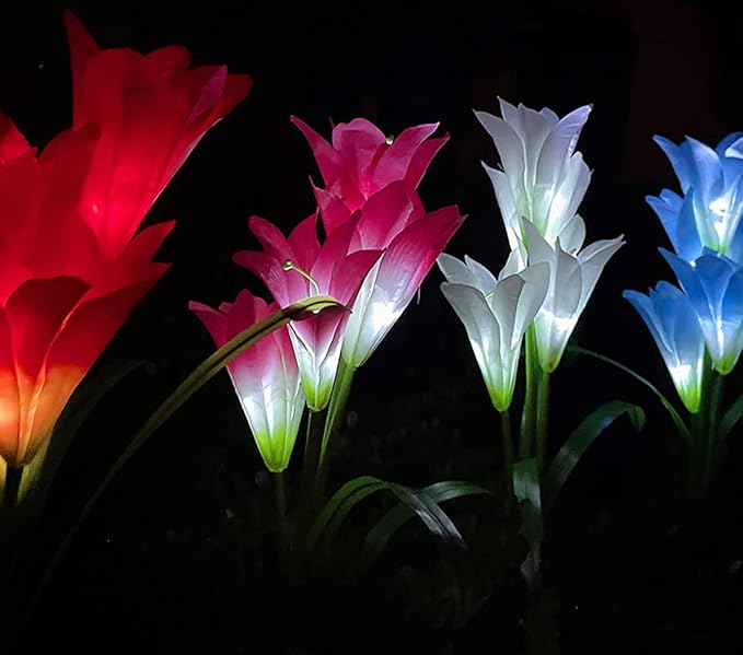 Veesee Solar Lily Flower Lights - Outdoor Solar Powered Decorative Lights, Colors Changing for Garden, Patio, Yard, Decoration - Red