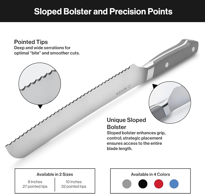 Misen Serrated Bread Knife – High-Carbon Japanese AUS8 Steel – Effortless Slicing of Bread, Pastries, and Fruits – Razor-Sharp Edge and Durable Blade with Ergonomic Handle - 8", Black