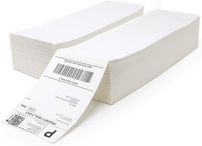 Buhbo 4" x 6" Direct Thermal Labels - Perforated BPA Free - Compatible with Zebra & Rollo Printer - Commercial Grade Shipping (2000 Fanfold Labels - 2 Stacks of 1000)