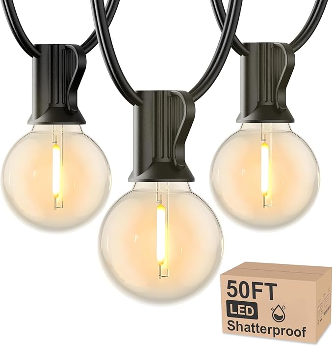 RTTY Outdoor String Lights 50 FT Globe LED Patio Lights with G40 Plastic Bulbs,Waterproof Shatterproof Dimmable Connectable Hanging for Backyard Porch Balcony Party Cafe Deck Decor