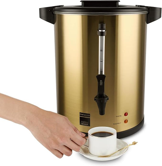 6L/25cup Coffee Urn, Fast Brewing, Double Wall, Beverage Dispenser, Commercial 304 Stainless Steel Hot Water Urn, Electric Percolator, Large Coffee Maker for Catering, Home, Wedding, Gold