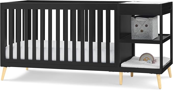 Delta Children Essex 4-in-1 Convertible Crib and Changer, Black Ebony w/Natural Knobs