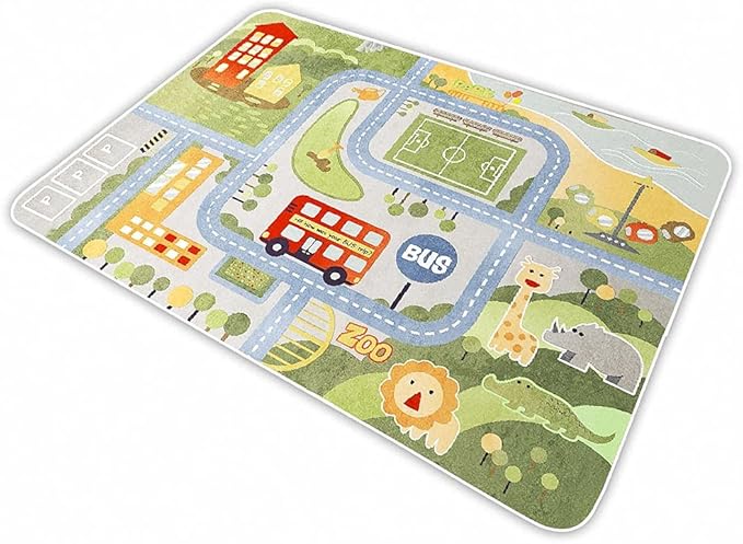Kid Rug Carpet Playmat for Toy Cars and Train，Play Area Rug with Rubber Backing，Fun Throw Rug，Ideal Gift for Children Baby Bedroom Play Room(80×120cm/32×47in) Y4
