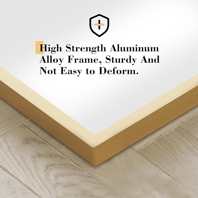 OLIXIS Full Length Mirror 59"x16" for Bedroom, Full Body Mirror with Stand, Hanging or Leaning for Wall, Aluminum Alloy Thin Frame Floor Standing for Living Room, Long, Classical Gold